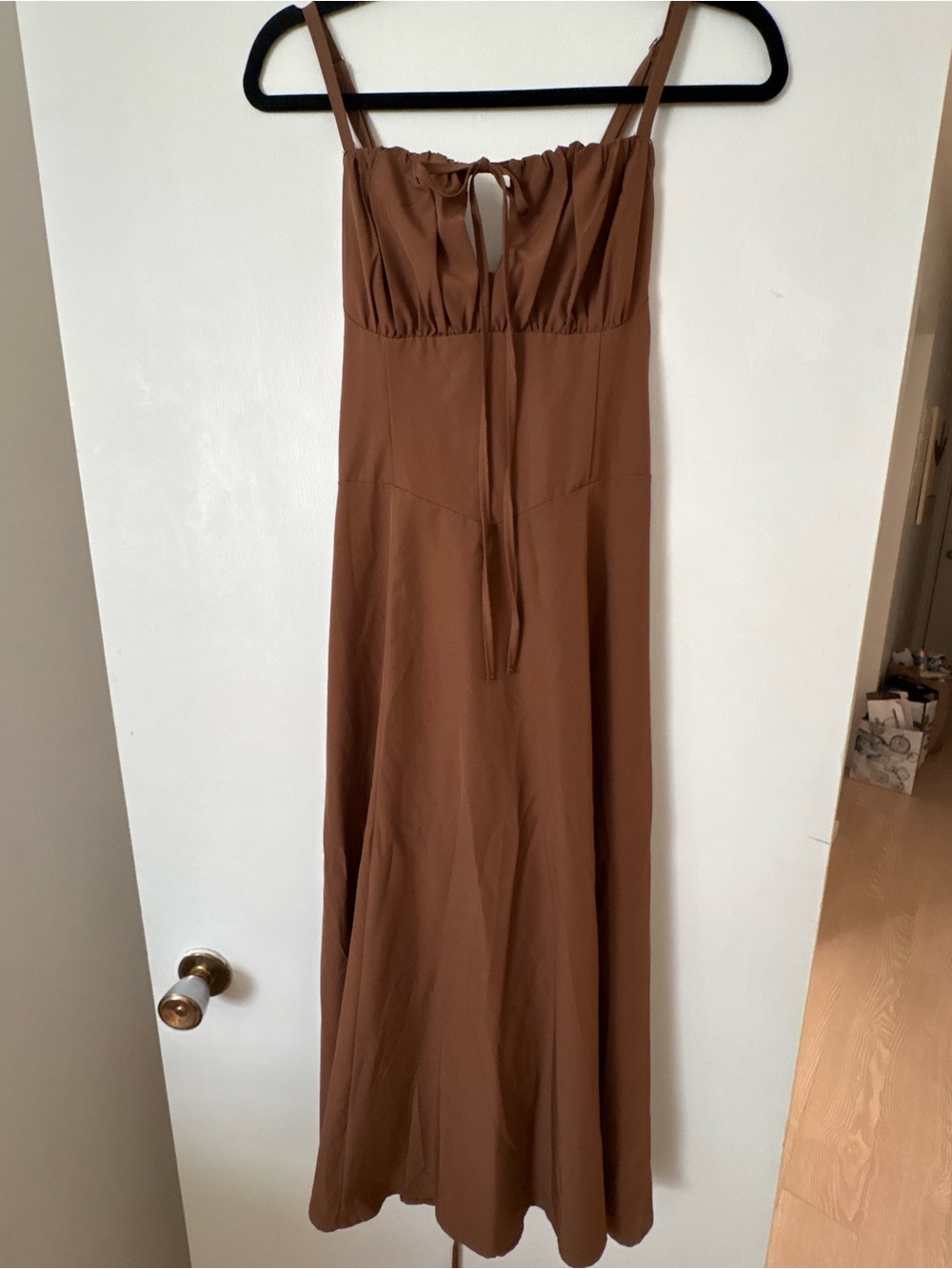 Amazon Brown Tie-Front corset Spaghetti Strap Maxi Dress